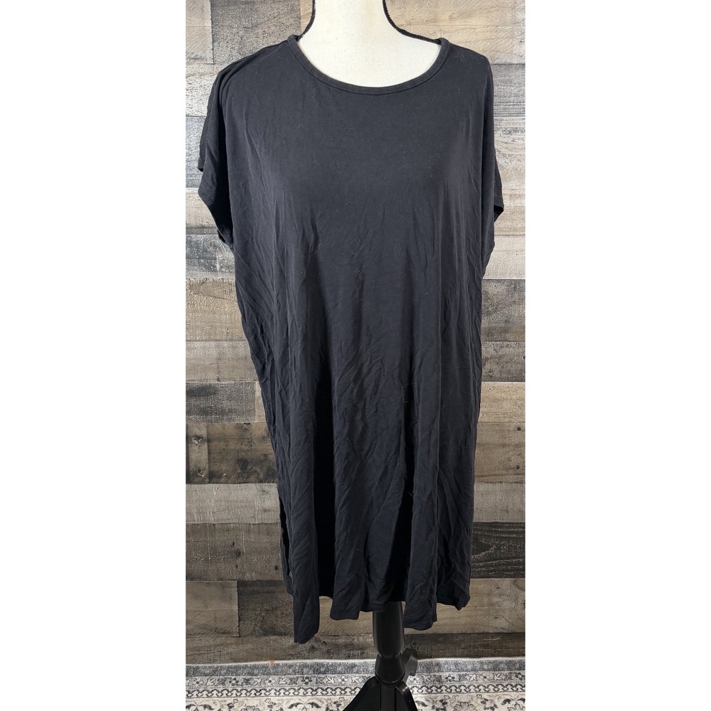 Eileen Fisher Womens 1X Black T-Shirt Dress Short Sleeve Casual